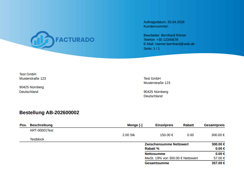 Professional PDF invoice with custom branding